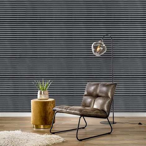 Classic Black and Grey Stripes Prepasted PVC Wallpaper (1/5)