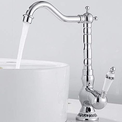 Robinet de cuisine à levier unique en laiton, mitigeur classique style vintage antique polyvalent pour cuisine et salle de bains-Argenté