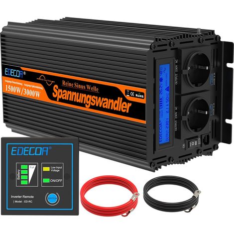 Convertisseur 24v 220v 1500w Pur Sinus télécommande et 2X USB Transformateur 1500w et pic momentané 3000w Ondeleur Camion Onde sinusoïdale Pure (1/5)