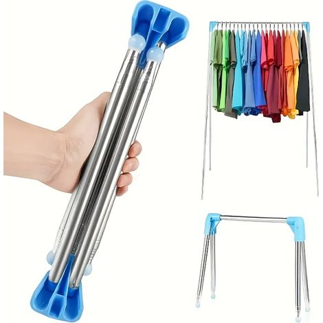 Étendoir à linge télescopique en acier inoxydable pliable, tige de séchage de vêtements de voyage portable, étendoir à linge pliable télescopique (1/5)