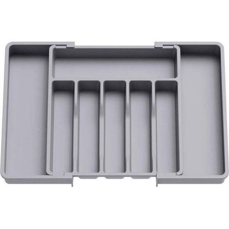 Organisateur de Tiroir - Extensible 33 à 57 cm - En PP Sans BPA - 8 Compartiments - Gris - 1 Pièce (1/5)