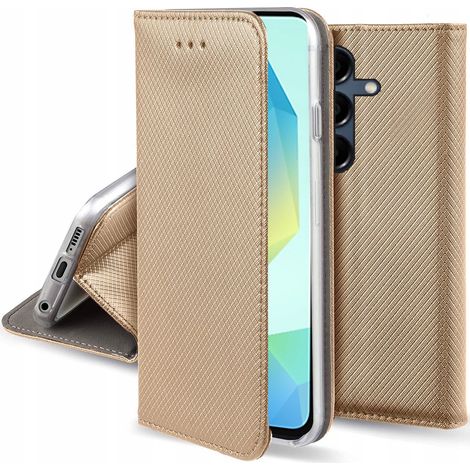 Étui pour SAMSUNG A16 / A16 5G FERMETURE MAGIQUE INTELLIGENTE AVEC RABAT OR + VERRE