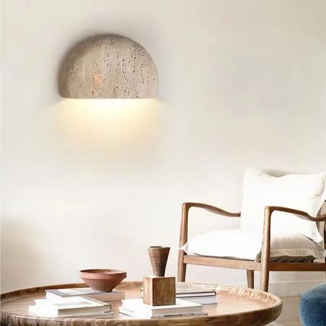 Applique murale en travertin jaune (Lumière blanc froid) — Lampe murale décorative semi-circulaire pour chambres et salons (1/5)