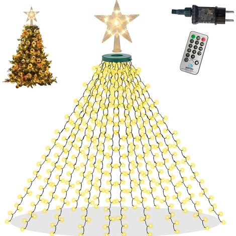 Guirlande lumineuse sapin de Noël 2 m avec anneau et étoile LED blanc chaud IP44 pour sapin 15 25 m guirlande électrique Blanc chaud et étoile 2m (1/5)