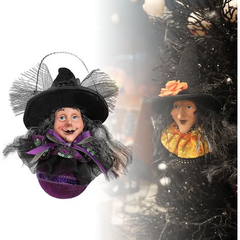 Ornement Arbre Halloween - Boule Décorative Sorcière en Plastique Incassable avec Cordon de Suspension - Pour Décoration Fête Thème Maison Hantée - 1 Pièce (1/5)