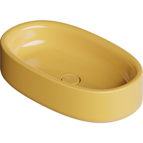 IDILLA vasque 60x35. Jaune brillant. Bonde. Siphon Noir mat
