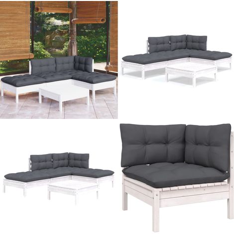 5-tlg. Garten-Lounge-Set mit Kissen Weiß Kiefernholz - Garten Lounge Set - Kiefernholz Möbel - Outdoor Möbel - Gartenmöbel - Esszimmergarnitur - Home & Living (1/5)
