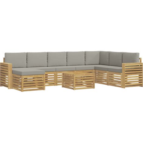 Set di divani da esterno 9 pz Bianco e Grigio Chiaro Poliestere vidaXL (1/5)