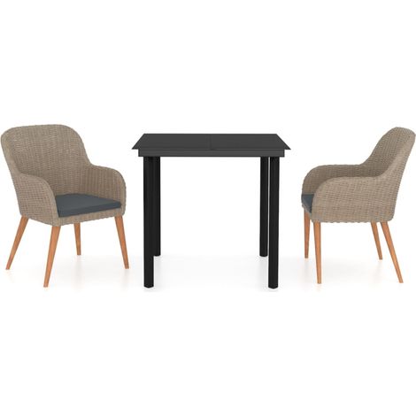 Set da pranzo da giardino mobili da esterno con cuscini 3 pezzi marrone 020014134