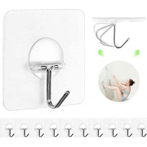 Lot de 12 crochets adhésifs pour suspendre des serviettes, des manteaux, des serviettes, des crochets transparents et étanches pour salle de bain, douche, cuisine, clés, porte, extérieur (1/5)