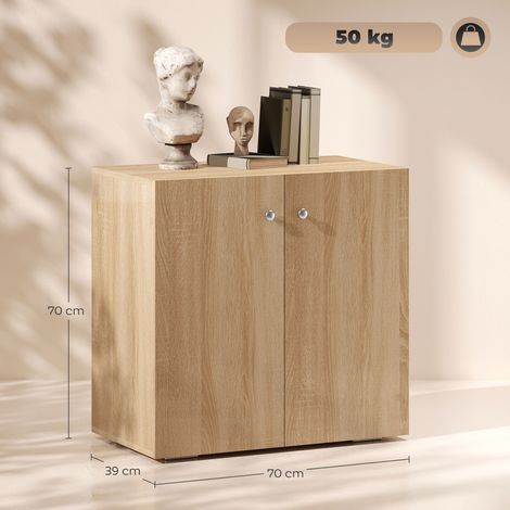 Meuble multifonctionnel à 2 portes, en bois, idéal pour le salon ou le bureau, avec poignée en aluminium, 70 x 39 x 70 cm (1/5)