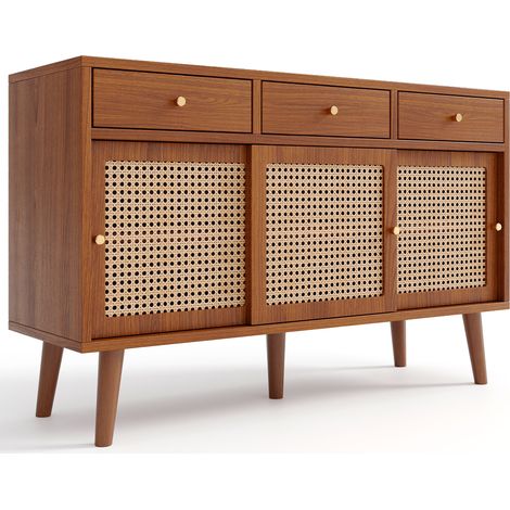 ELVMI Buffet et enfilade avec 3 Tiroirs et 3 Portes coulissantes, Étagères réglables, pour Salon, en MDF, 120 × 40 × 78 cm, Noyer