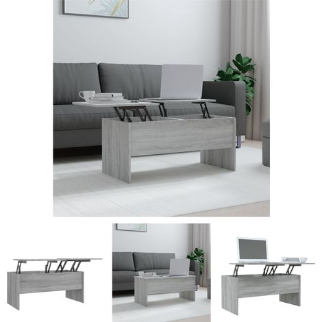 Couchtisch mit verstellbarer Tischplatte - vidaXL Couchtisch Grau Sonoma 102x50,5x46,5 cm Holzwerkstoff - (1/5)