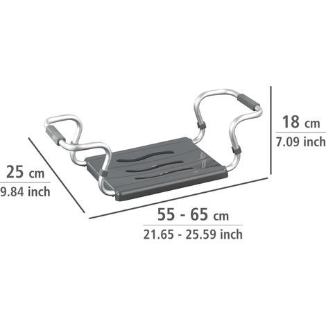 WENKO 73392500 Sedile Vasca da Bagno, Allungabile, carico Max. 150 kg, Alluminio, 55-65 x 18 x 26 cm, Argento