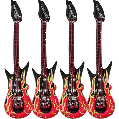 Lot de 4 instruments gonflables amusants pour piscine, jouets gonflables pour enfants, guitare gonflable, décorations de fête-90.00X25.00X0.10CM-Black 01
