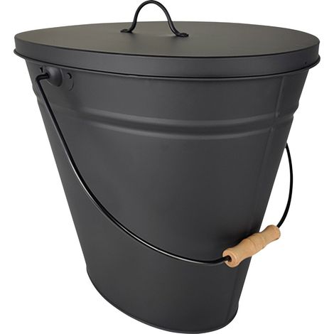 Ascheeimer oval, mit Deckel matt/schwarz, BxTxH = 38x26x35 cm Ascheeimer (1/2)