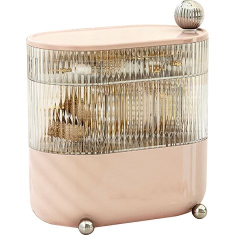 Boîte de rangement de bureau rotative à 3 niveaux pour bijoux, câbles de données, crèmes cosmétiques, rose (1/4)
