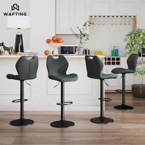 WAFTING Lot de 4 Tabourets de bar Rotatif à 360 ° réglable en Hauteur, avec Dossier et Repose-Pieds, Encre (1/5)