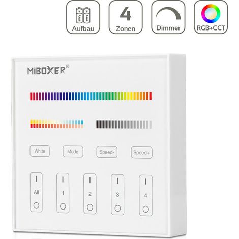 MiBoxer RGB+CCT Wandschalter 4 Zonen Aufbau Dimmen Schalten Farbsteuerung batteriebetrieben B4 - Farbe: weiß (1/5)