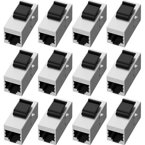 Lot de 12 modules RJ45 CAT6a Keystone - 10 Gbit/s - Coupleur réseau - Connecteur blindé Keystone Jack - Prise RJ45 - Pour rallonge de câble Ethernet (1/5)