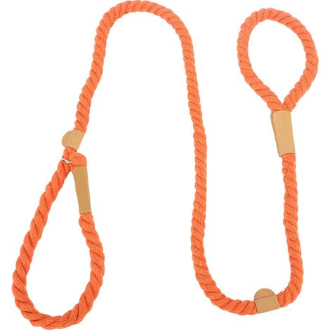 Laisse de dressage pour chien, résistante à la déchirure, élastique et réglable, en corde de coton, pour grands chiens, 1,7 m (5,6 pi), orange et rouge. (1/5)