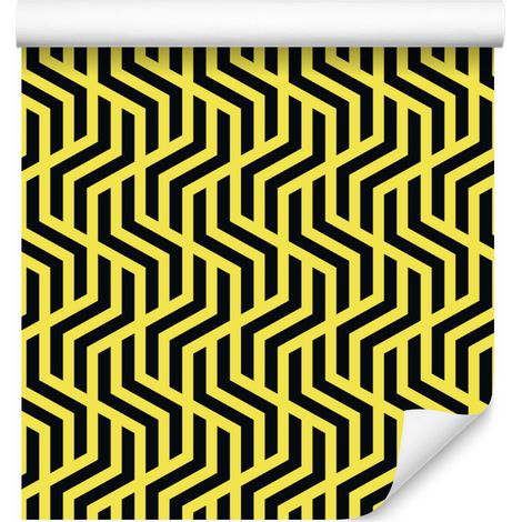 Carta da parati con motivo geometrico giallo e verde oliva per soggiorno e camera da letto, 50x1000 cm (1/5)