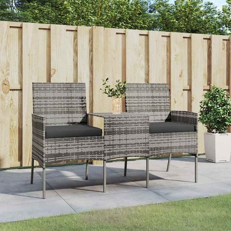 Canapé fixe 2 places de jardin et table basse Canapé relax - Banc de jardin Résine tressée Anthracite BV102583 - BonneVie (1/4)