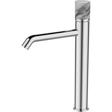 Miscelatore lavabo alto finitura cromo con dettaglio in marmo bianco  MARMO-BIANCO kamalu