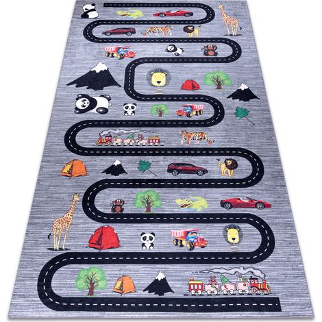 BAMBINO 2092 Waschteppich Straßen, Autos für Kinder Anti-Rutsch - anthrazit grey 80x150 cm