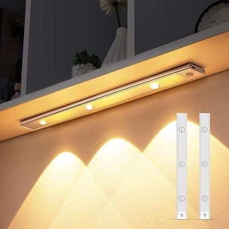 Illuminazione LED wireless per armadietti con sensore di movimento, magnetica, ricaricabile, 3 modalità di illuminazione, dimmerabile, confezione da 2 (1/5)