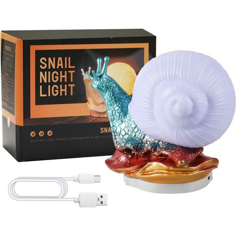 Ortviai Lampe de nuit en forme d'escargot avec commande tactile, lumière chaude réglable et effet arc-en-ciel, alimentation USB-C (1/5)