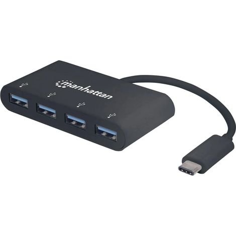 [NEUWERTIG] B-Ware Manhattan 4 Port Usb A 3.0 Hub Mit Usb C Stecker Schwarz Hot Swap Usb Hub 20 Cm