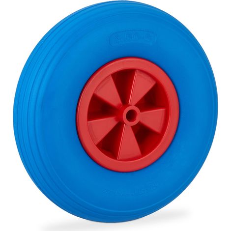 Relaxdays Schubkarrenrad 3.50-6, Vollgummi, Kunststofffelge, Ersatzrad Schubkarre, pannensicher, bis 100 kg, blau/rot