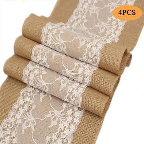 Ruban en Toile de Jute pour Chemin de Table/Chemin de Table/Nappe en Dentelle Rustique, Ruban de Jute pour Mariage, Festival-4PC (1/4)
