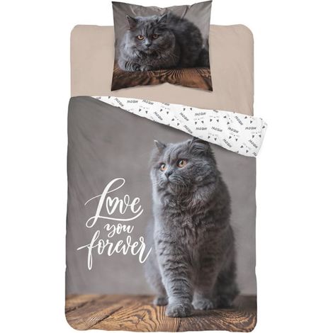 Bettwäscheset 140x200 Baumwolle Grau Britische Katze (1/4)