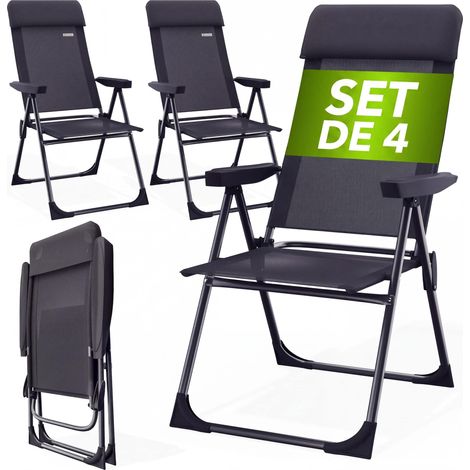 Casaria – Lot de 4 chaises pliantes en aluminium – Dossier réglable 7 positions – Accoudoirs ergonomiques – Capacité 110 kg – Tissu anti-transpirant