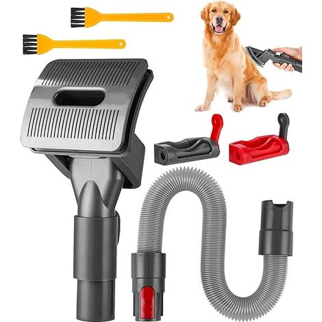 Brosse de toilettage pour chiens compatible avec les aspirateurs Dyson, adaptateur pour Dyson V15 V12 V11 V10 V8 V7, accessoire brosse pour poils d'animaux avec 1 tuyau d'extension, 1 adaptateur, 2 ra (1/5)
