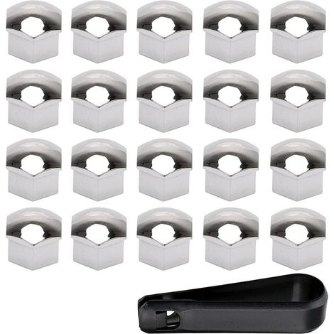 20 Stück 19 mm Auto-Radmutterkappen-Mutterabdeckungen Radmutterkappenabdeckungen mit Demontagewerkzeug-Set Silber (1/5)