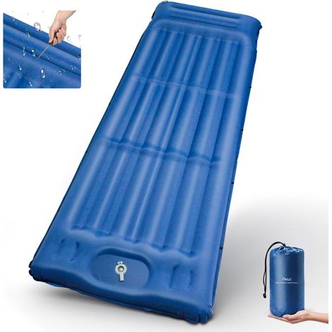 12 cm selbstaufblasende Campingmatratze – ultraleicht und tragbar, integrierte Fußpumpe, Kissen inklusive, für Wandern, Trekking, Reisen und Camping im Freien – Mitternachtsblau