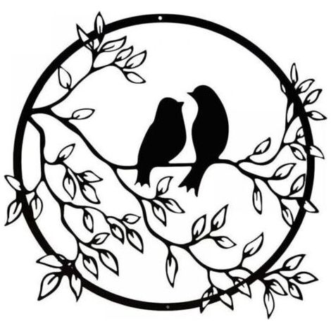 Décoration Murale en métal Oiseau sur Branche d'arbre, Silhouette Murale d'oiseaux en Fer Noir, Art Mural Suspendu en métal pour Jardin intérieur et extérieur (1/5)