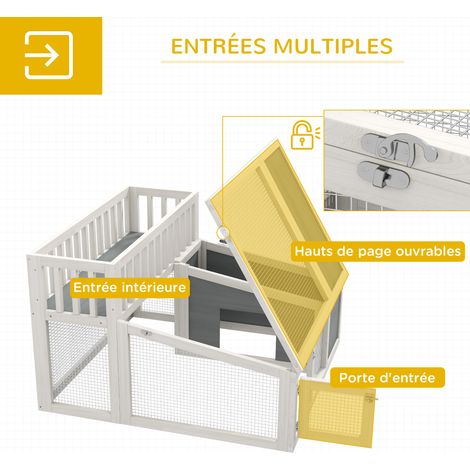 Clapier, cage à lapin en bois avec étagère pour plantes grand espace en bois, plusieurs portes Dim. 94L x 90l x 60H cm (1/5)