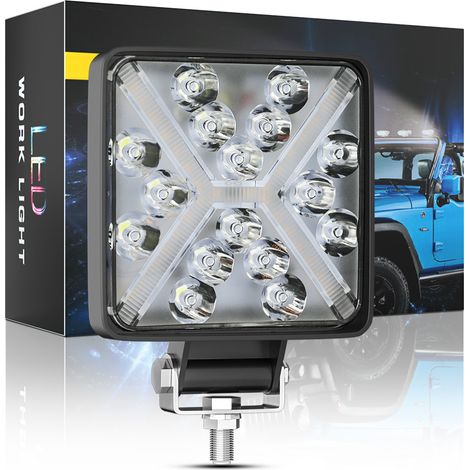 Phare de travail LED carré 4'' 48W 16LED 3030 DC9-30V 6500K IP65, avec œil d'ange DRL et anneau en forme X, faisceau concentré, éclairage auxiliaire pour voiture moto 4x4 camion bateau(4pcs) (1/5)