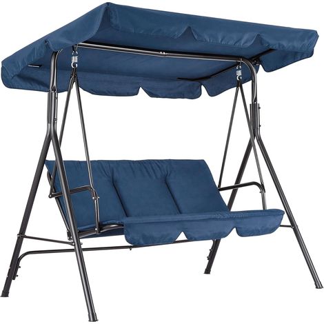Balancelle de Patio Extérieure avec Pare-Soleil, 3 Balancelles de Porche avec Angle D'inclinaison Réglable, Structure en Acier, Coussin Imperméable Épais(Bleu-Z1) (1/5)