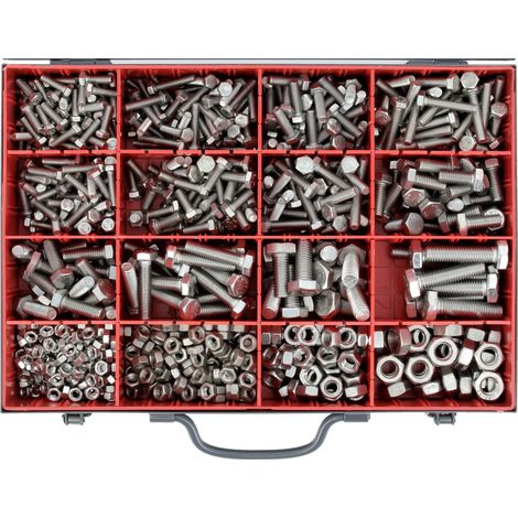 Coffret de Vis à Métaux Tête Hexagonale - Avec Écrous - Inox A4 - M5-0.80 à M10-1.50 - DIN 934 - Réparation et Maintenance Automobile - Réf. 46 - Coffret de 825 pcs (1/3)