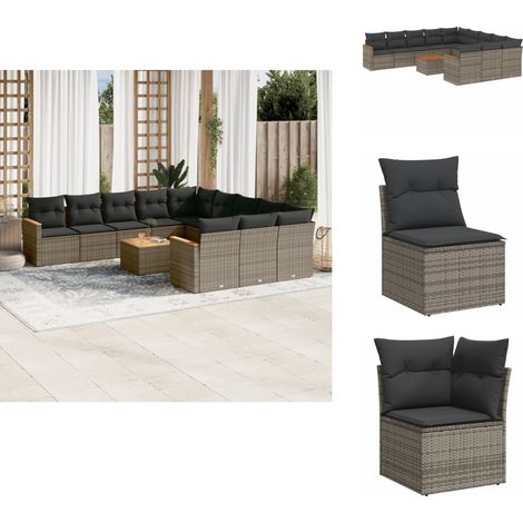 Salon de jardin avec coussins 12 pcs gris résine tressée - Ensemble Salon De Jardin - Mobilier Extérieur - Canapé Jardin - Table Basse Jardin - Chaise Lounge (1/5)