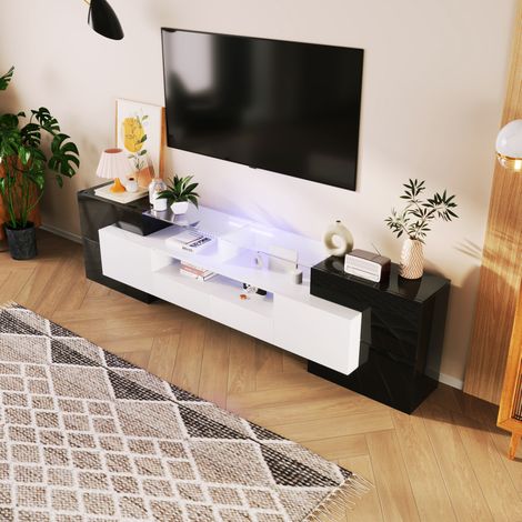 meuble tv rangement 200 cm noir blanc led verre moderne HAVRYA (1/5)
