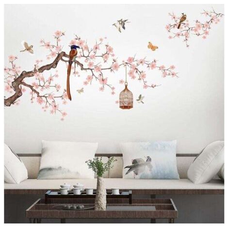 (Rosa) Wandaufkleber im chinesischen Stil für Wohnzimmer, rosa Blumen-Wandaufkleber, Schlafzimmer-Wandaufkleber, Wandaufkleber zum Abziehen und Aufkleben, Wanddekoration für Zuhause, FLITI