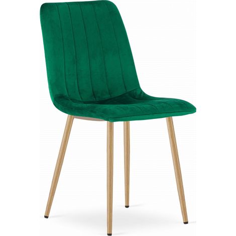 Sedia LAVA in velluto verde scuro e gambe effetto legno (1/5)