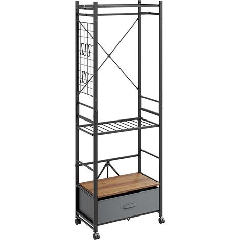 SoBuy Perchero de pie gris oscuro con cajón Ropero con ruedas y estantes de malla Organizador de armario de metal 60×32×175 cm Capacidad de carga 45 kg KLS23-SCH (1/5)