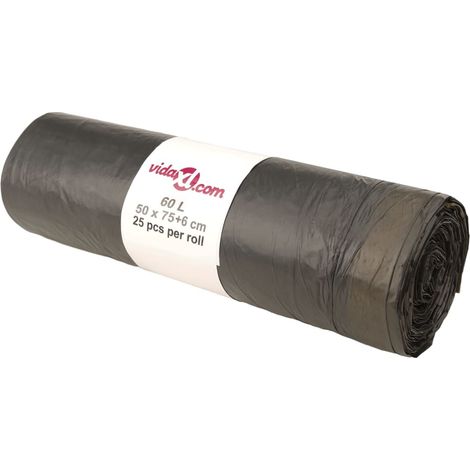 Sacs poubelles avec cordons 250 pcs noir 60 L